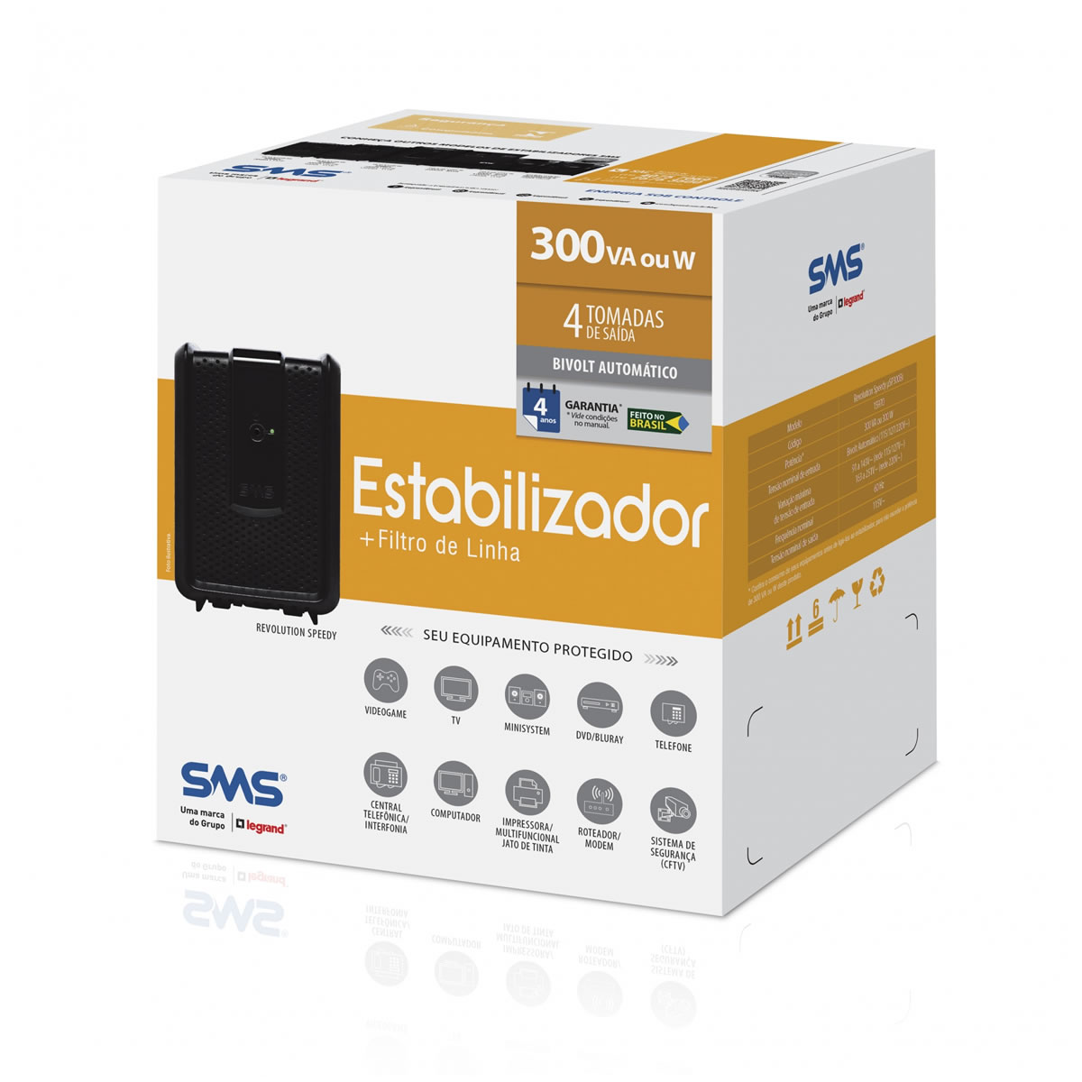 Estabilizador SMS Revolution Speedy 300VA Bivolt 115/220v uSP300BI