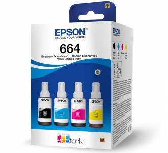 KIT REFIL DE TINTA EPSON T664 PRETO/CIANO/MAGENTA/AMARELO T664520-4P