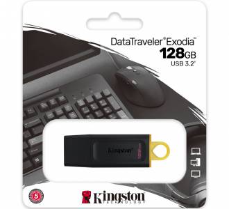 PEN DRIVE 128 GB KINGSTON EXODIA USB 3.2 PRETO/AMARELO